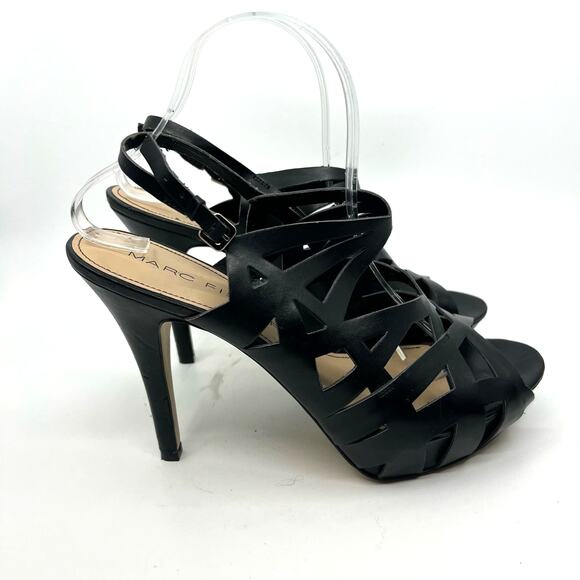 Marc Fisher Cuts Black Leather Cut Out Platform Sandals Women's 9.5 US - Picture 3 of 9